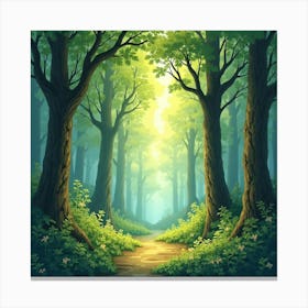 Ancient Forest With Shimmering Leaves, Watercolor 1 Canvas Print