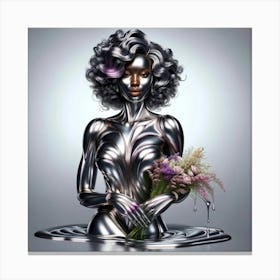 Silver Woman With Flowers 1 Canvas Print