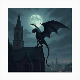 Gargoyle Perched On A Cathedral In A Stormy Night 1 Canvas Print