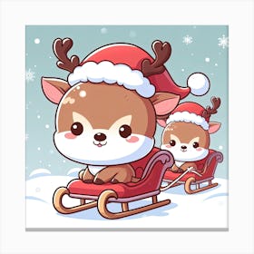 2 Cute Reindeer In A Sleigh Illustration Canvas Print
