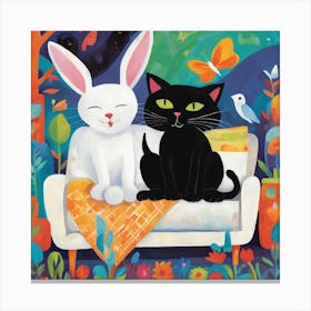 Cat And Bunny Canvas Print