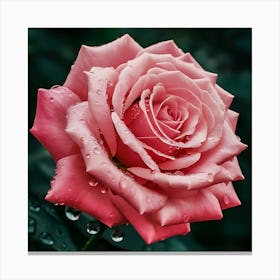 Pink Rose With Water Droplets Canvas Print