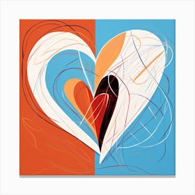 Geometric Doodle Of Orange & Blue Heart 2 Canvas Print