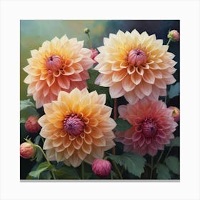 Dahlias flower plants painting art print 2 Canvas Print