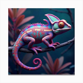 A Whimsical Chameleon With Scales Of Shifting Colors Blending Into A Neon Jungle 1 Canvas Print