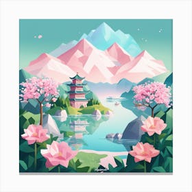 Chinese Landscape Low Poly (26) Canvas Print