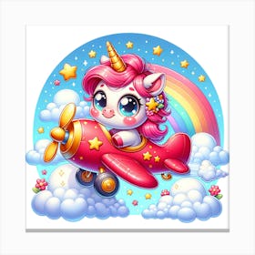 Unicorn Flying Airplane Canvas Print