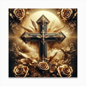 Cross And Roses 3 Canvas Print