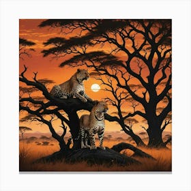 Leopards In The Tree Canvas Print