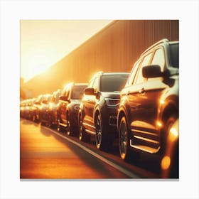 Parked Cars In A Parking Lot 2 Canvas Print