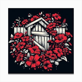 Red Flowers On A Fence Canvas Print