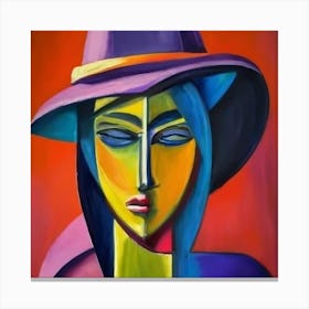 Abstract Woman In Purple Hat Canvas Print