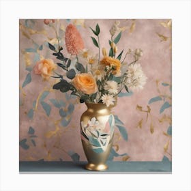 Gold Vase With Flowers Canvas Print
