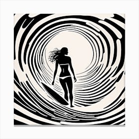 Linocut Black And White Surfer Girl On A Wave art, surfing art Canvas Print