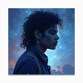 Michael Jackson S Silhouette Against A Watercolor Starry Night 1 Canvas Print