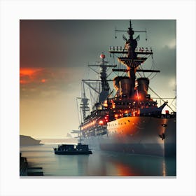 Battleship At Sunset Canvas Print