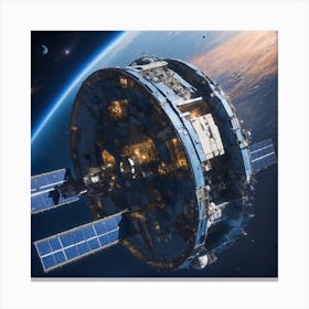 Blue Space Station In Space From Top (8) Canvas Print