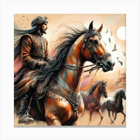 Arabian Man On A Horse Color Drawing 1 Canvas Print