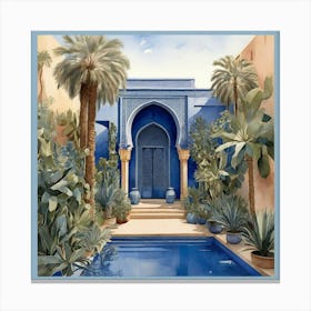 Jardin Majorelle Morocco Modern Blue Illustration Art 1 Canvas Print