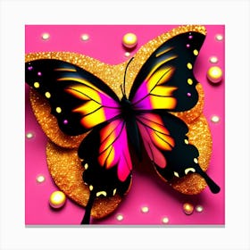 Butterfly On A Pink Background Canvas Print