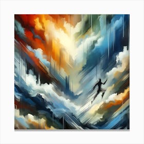 Man Running Through The Clouds Canvas Print