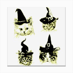 Halloween Cute Cats Wearing Witch Hat Funny Cat Lover Canvas Print