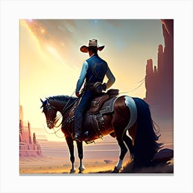 Cowboy On Horseback Canvas Print