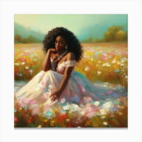 Woman in Floral Field Canvas Print