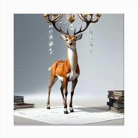 Deer With Chandelier Canvas Print