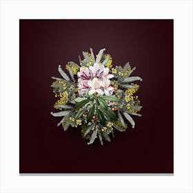 Vintage Common Rhododendron Flower Wreath on Wine Red n.1027 Canvas Print