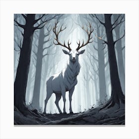 A White Stag In A Fog Forest In Minimalist Style Square Composition 64 Canvas Print