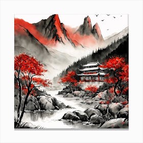 Chinese Landscape Mountains Ink Painting (51) Canvas Print