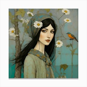 Girl With A Bird Canvas Print