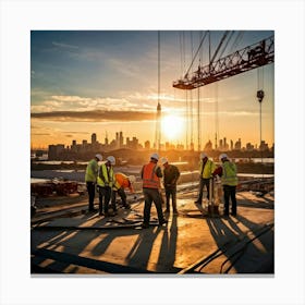 Construction Workers At Sunset 3 Canvas Print