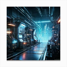 Cyber Industrial Landscape Featuring Advanced Automation Sleek Robotic Arms Performing Intricate Ta (3) Canvas Print