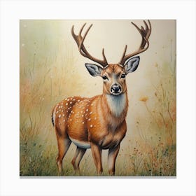 Vintage Deer Oil Painting Wildlife Canvas Print