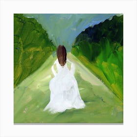 Runaway Bride painting square marriage woman white dress hand painted green Canvas Print