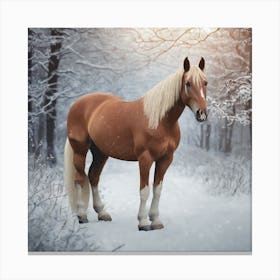 Horse In Winter Forest Canvas Print