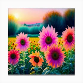 Sunflowers At Sunset 4 Canvas Print