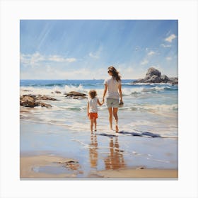 Mother And Child On The Beach Canvas Print