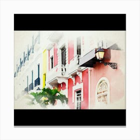 Watercolor Of A Colorful Building Canvas Print