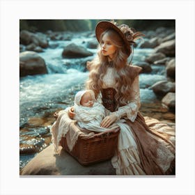 Victorian Woman With Baby Canvas Print