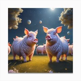 Pigs In The Moonlight Canvas Print