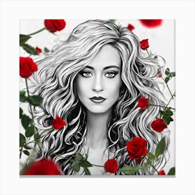 Portrait Of A Woman With Roses 1 Canvas Print