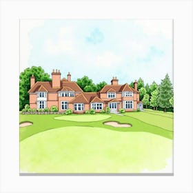 Watercolor Painting Of The Stoke Poges Golf Club, Highlighting Its Classic Architecture And Scenic Landscape Canvas Print