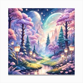 A Fantasy Forest With Twinkling Stars In Pastel Tone Square Composition 432 Canvas Print