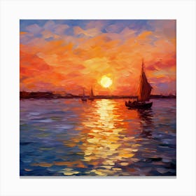 Sunset Sailboats On The Sea Canvas Print