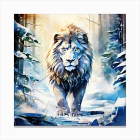 Lion In The Snow Canvas Print