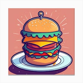 Burger On Plate On Table Sticker 2d Cute Fantasy Dreamy Vector Illustration 2d Flat Centered (23) 1 Canvas Print