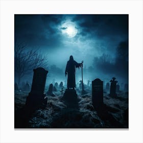 Death Fear Rising Full Fog Gravestone Dark Night Evil Background Holiday Horror Undead (24) Canvas Print